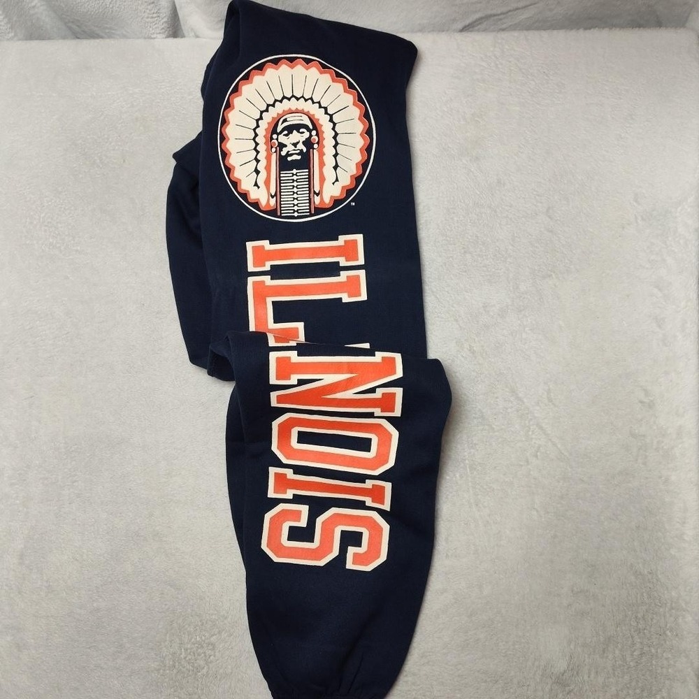 Vintage Illinois Fighting Illini Sweatpants L Blue 90s Fleece Joggers Chief USA